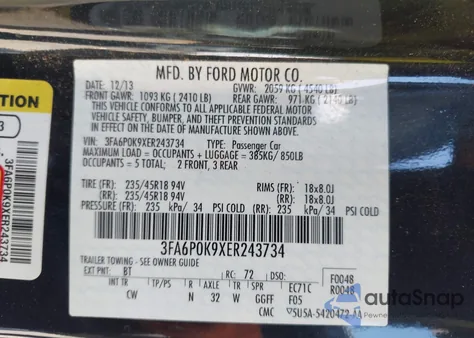 2014 Ford Fusion Titanium из США, поврежденный, VIN 3FA6P0K9XER243734